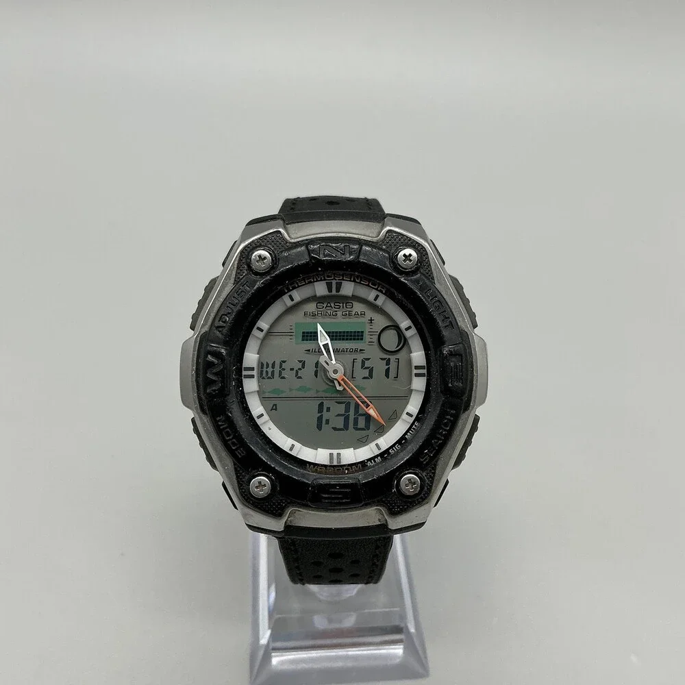 Casio 5056 AQW-101 Mens Watch 46mm Thermosensor Fishing World Time Illuminator